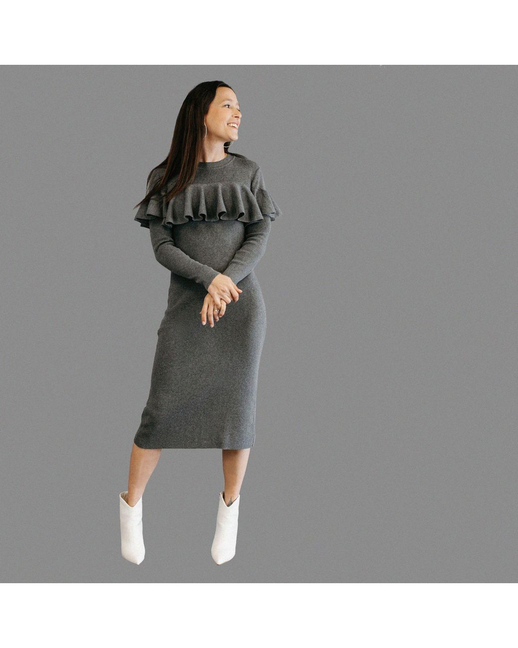 Zenzee Gray Cotton Jersey Ruffle Dress
