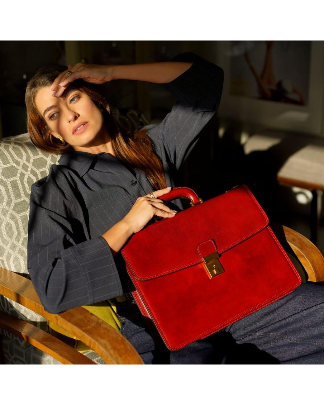 Time Resistance Red Leather Briefcase