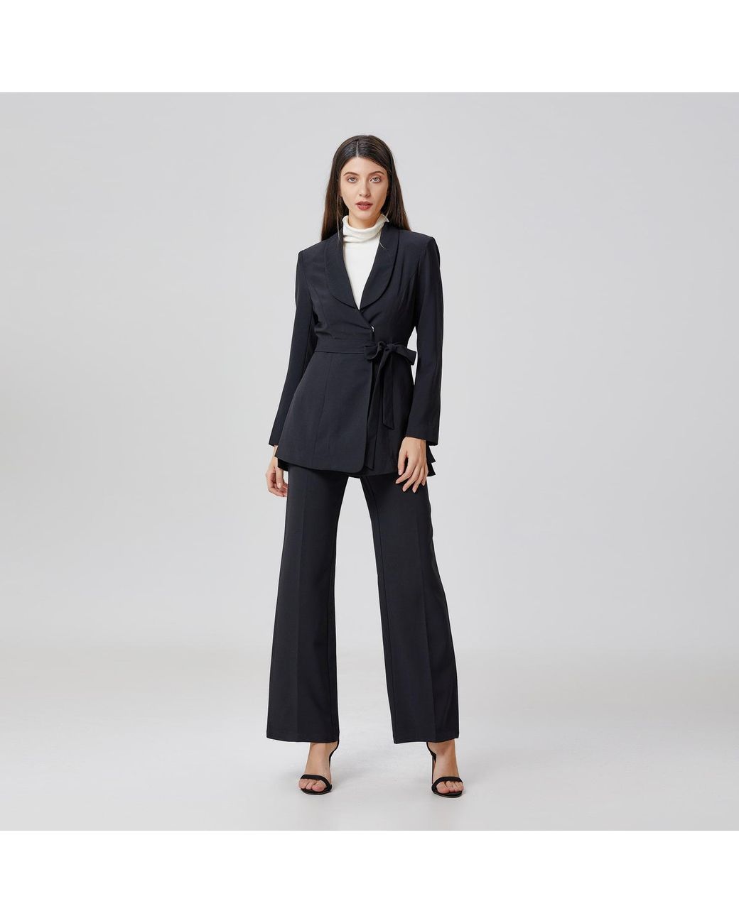 Smart and Joy Blue Long Tailor Knot On Waist Blazer