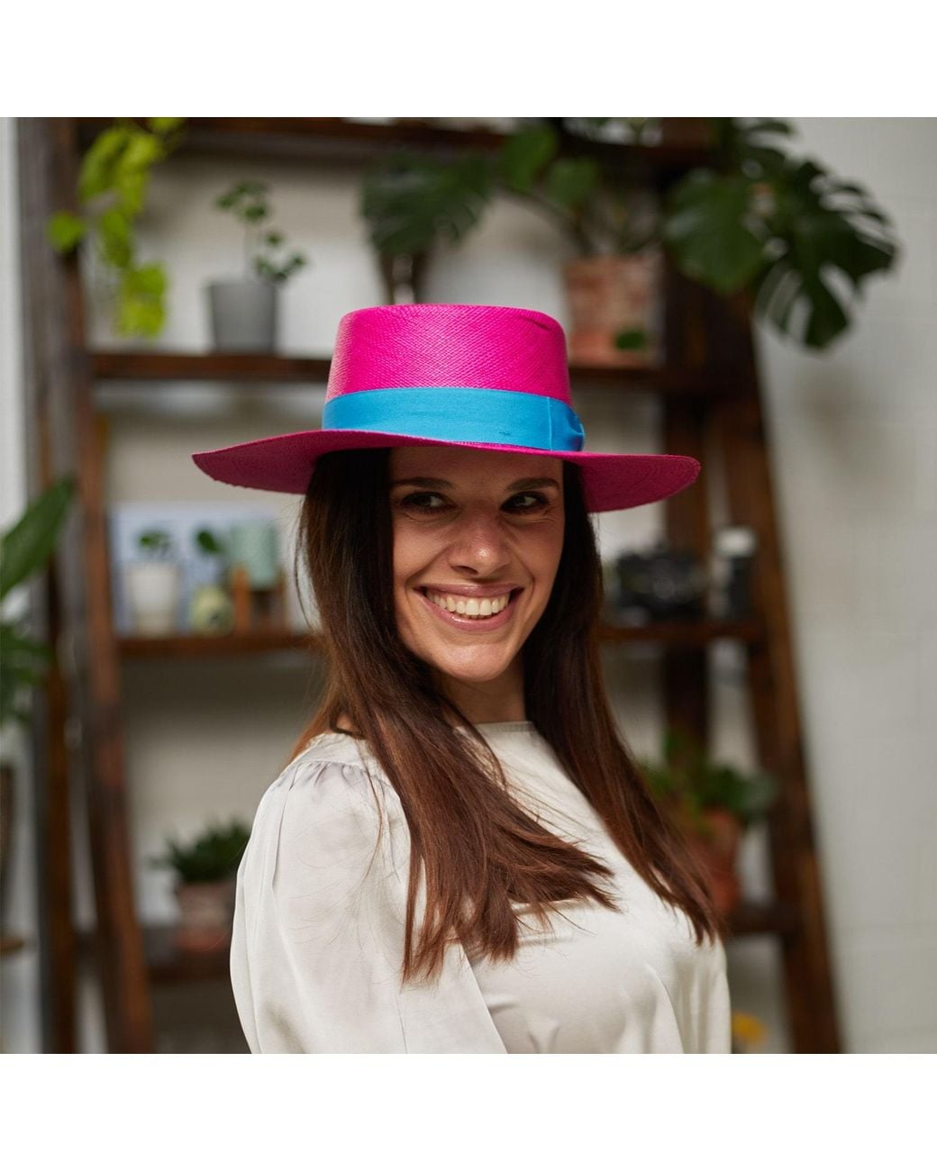 Dasmarca Hats Pink Dasmarca Baker Wide Brim Summer Genuine Panama Straw Porkpie Hat For