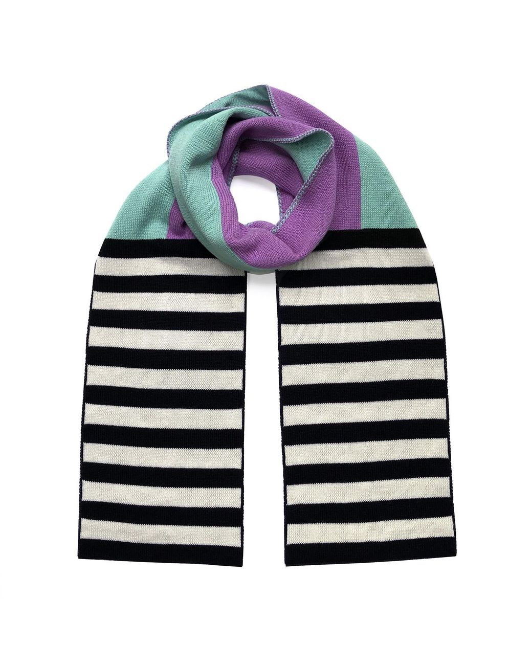 INGMARSON Blue Multicolour Stripe Pastel Wool & Cashmere Scarf