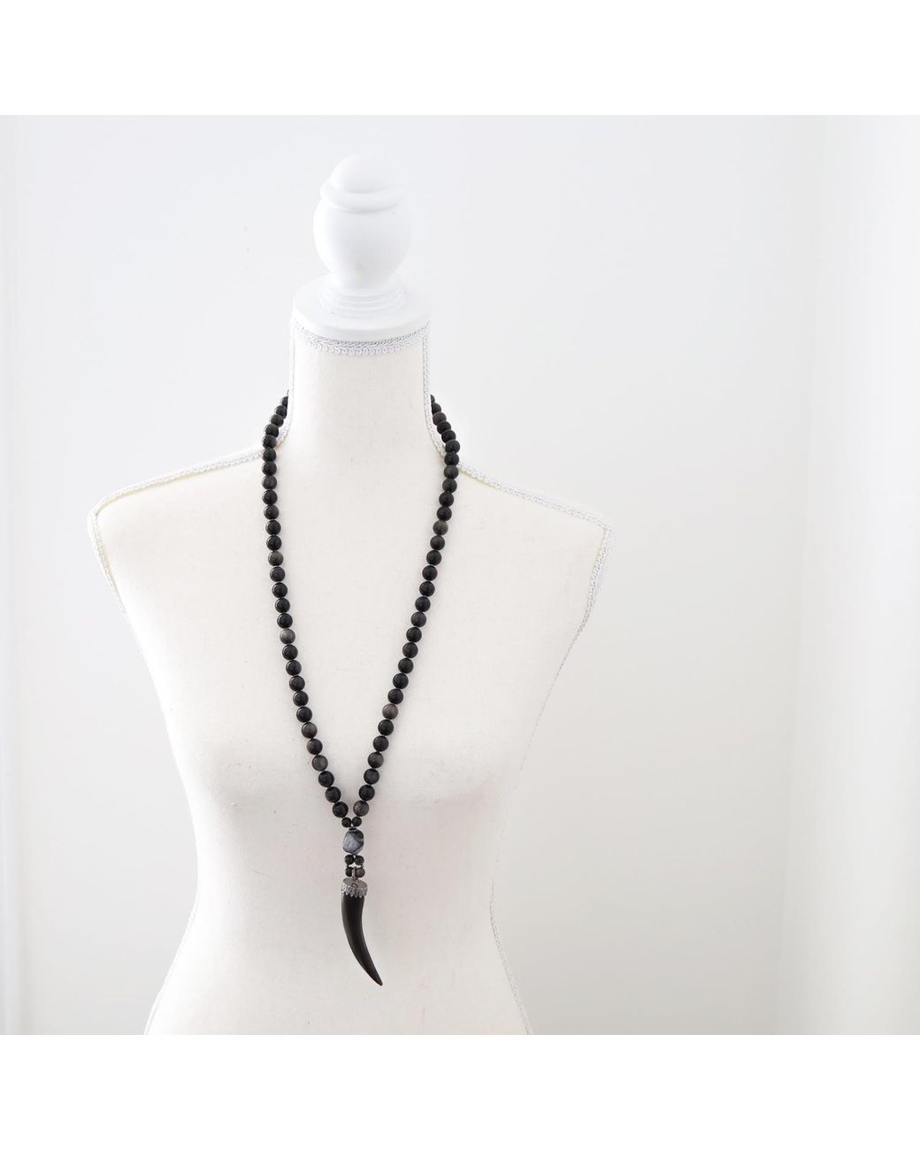 Shar Oke Metallic Obsidian & Horn Pendant Beaded Necklace