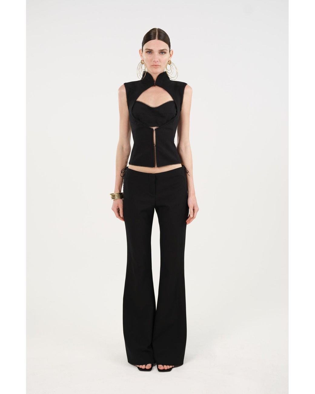Nocturne Blue Side-Tie Low-Rise Slim Fit Trousers