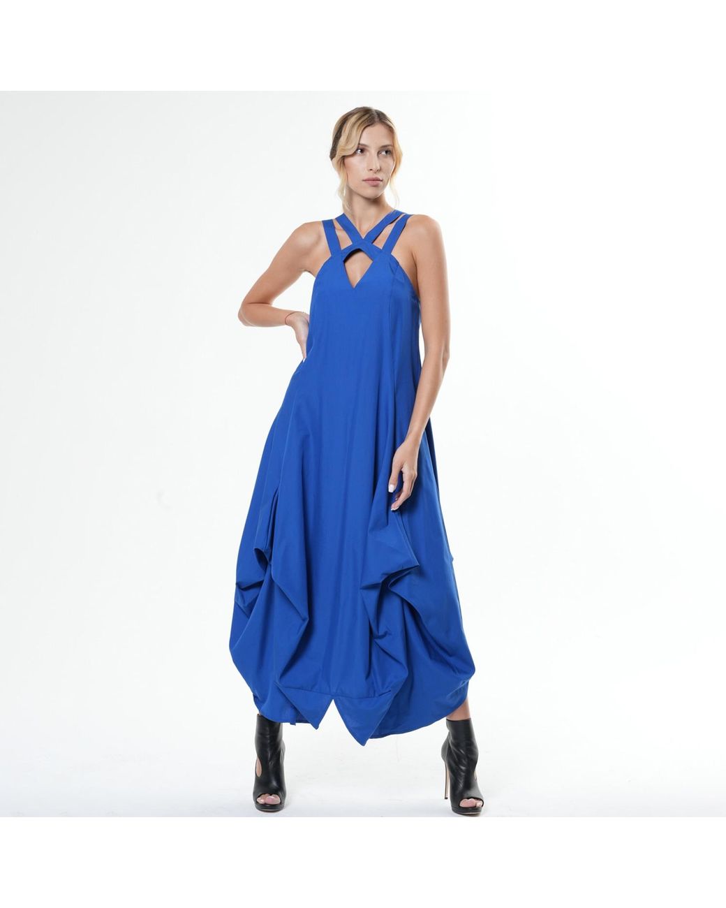 Metamorph Blue Asymmetric Long Cotton Dress