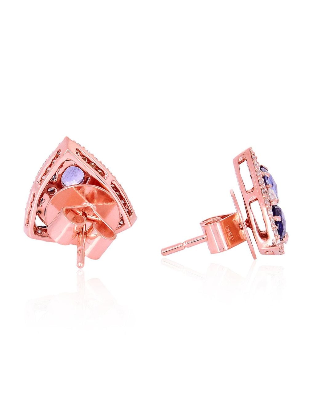 Artisan Purple Rose 18K Rose Sapphire & Diamond Triangle Earrings