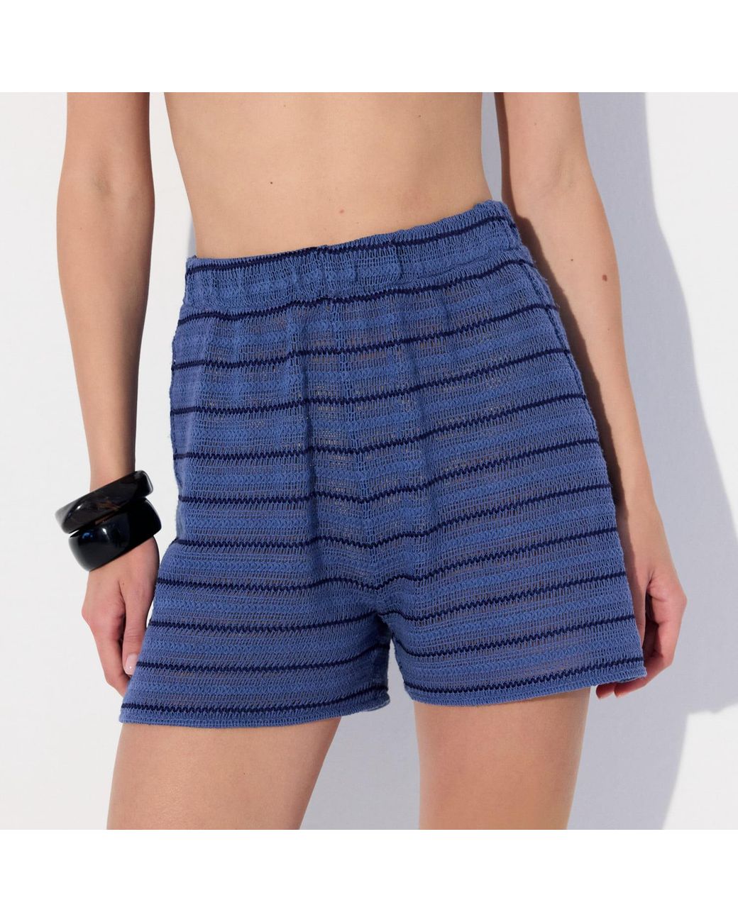 Thisisu Collection Blue Solea Striped Knit Beachwear Shorts