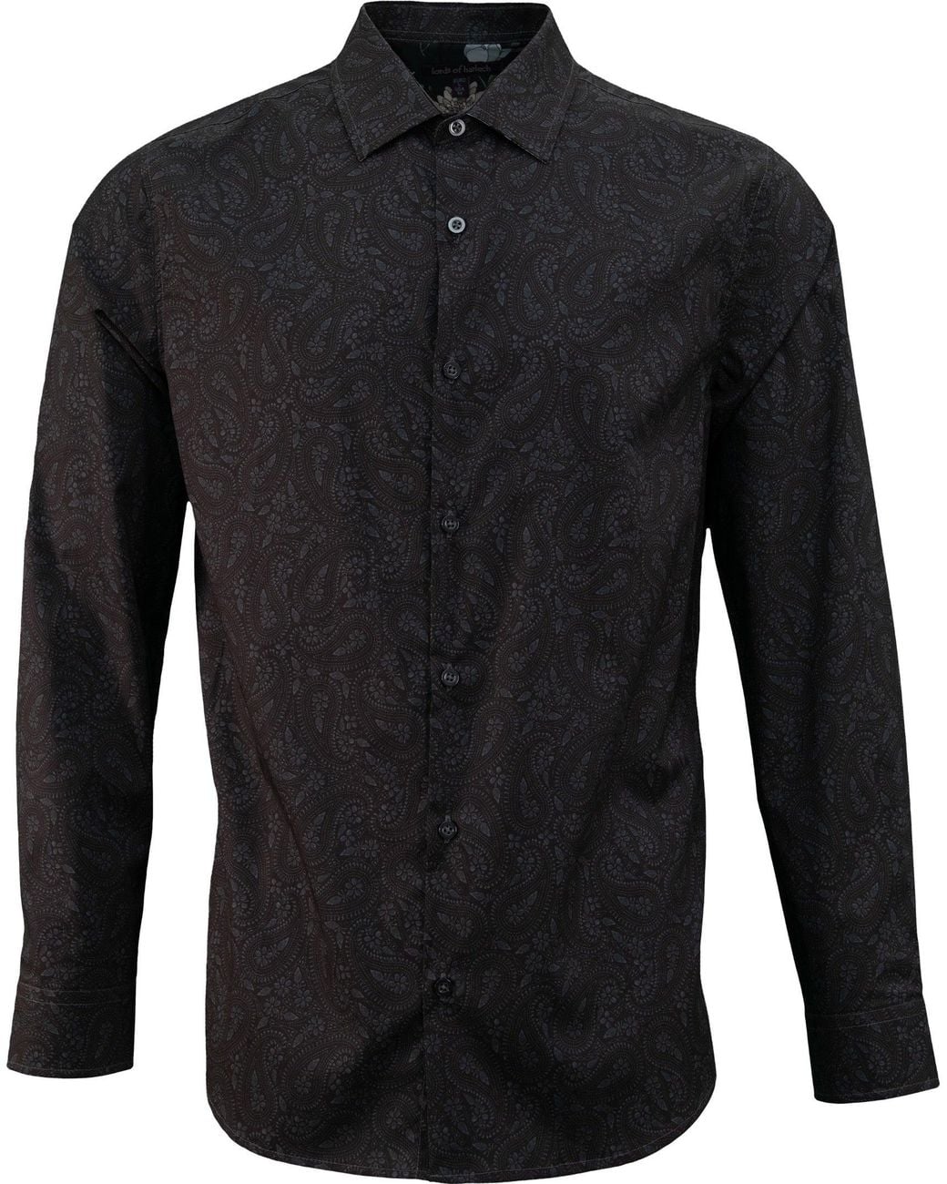 Lords of Harlech Black Stretch Cotton Paisley Shirt for men