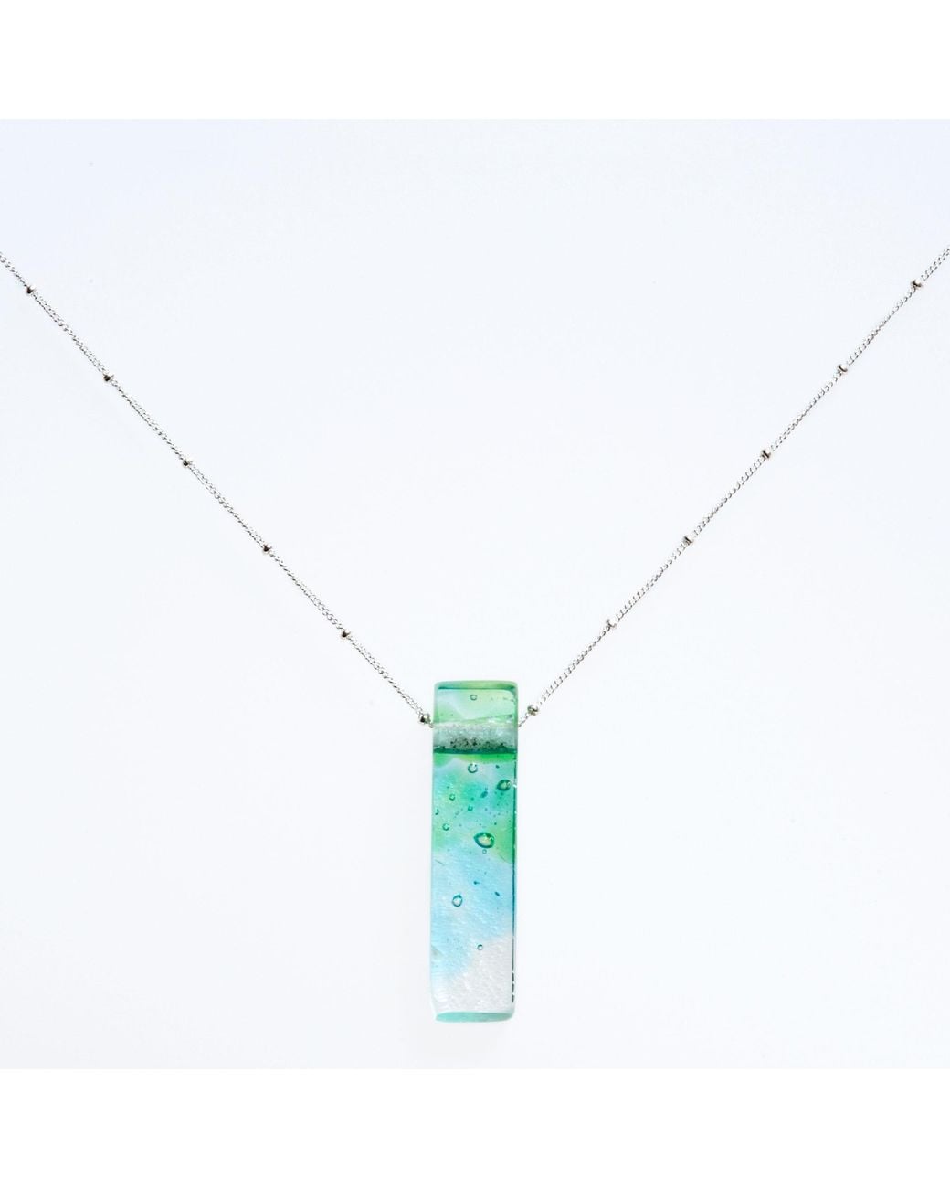 Smart Glass Jewelry Blue Recycled Glass Mosaic Stiletto Confetti Necklace Sterling