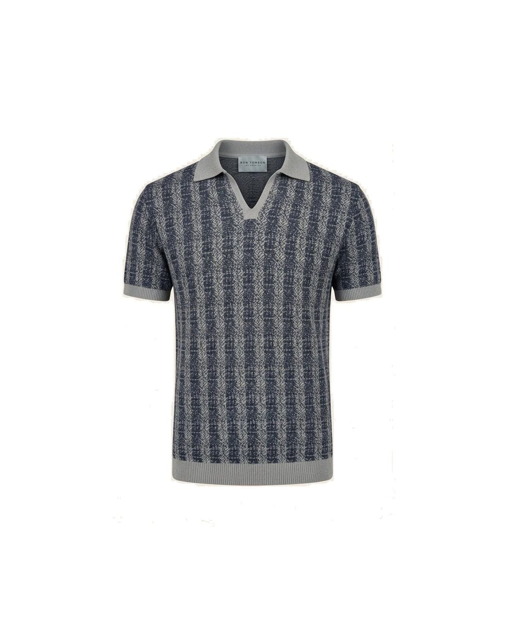 Ron Tomson Gray Textured Knit Polo Shirt for men