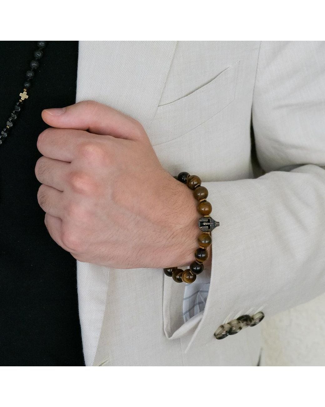 Ebru Jewelry Brown Tiger's Eye Stone Beaded Gladiator Bracelet for men