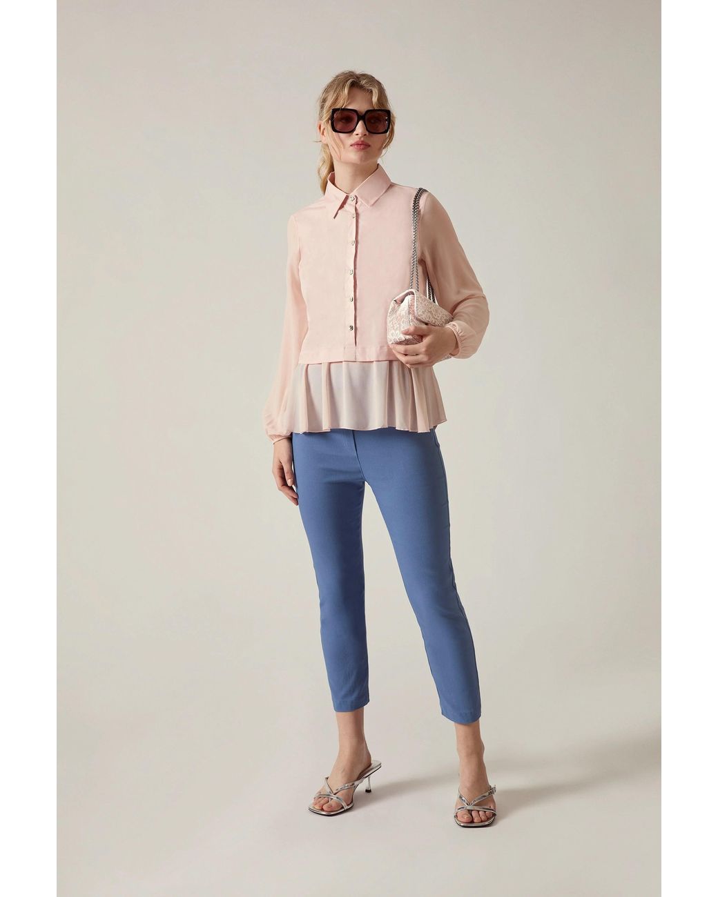 James Lakeland Pink Pale Contrast Hem Blouse