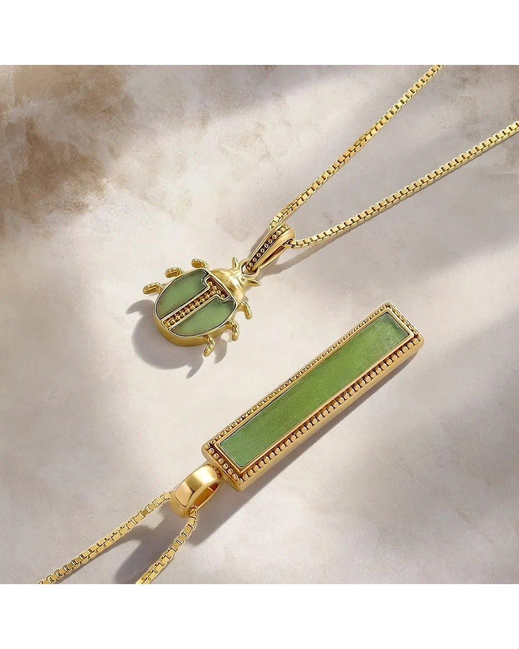 Karma and Luck Metallic Ancient Keeper Jade Scarab Necklace