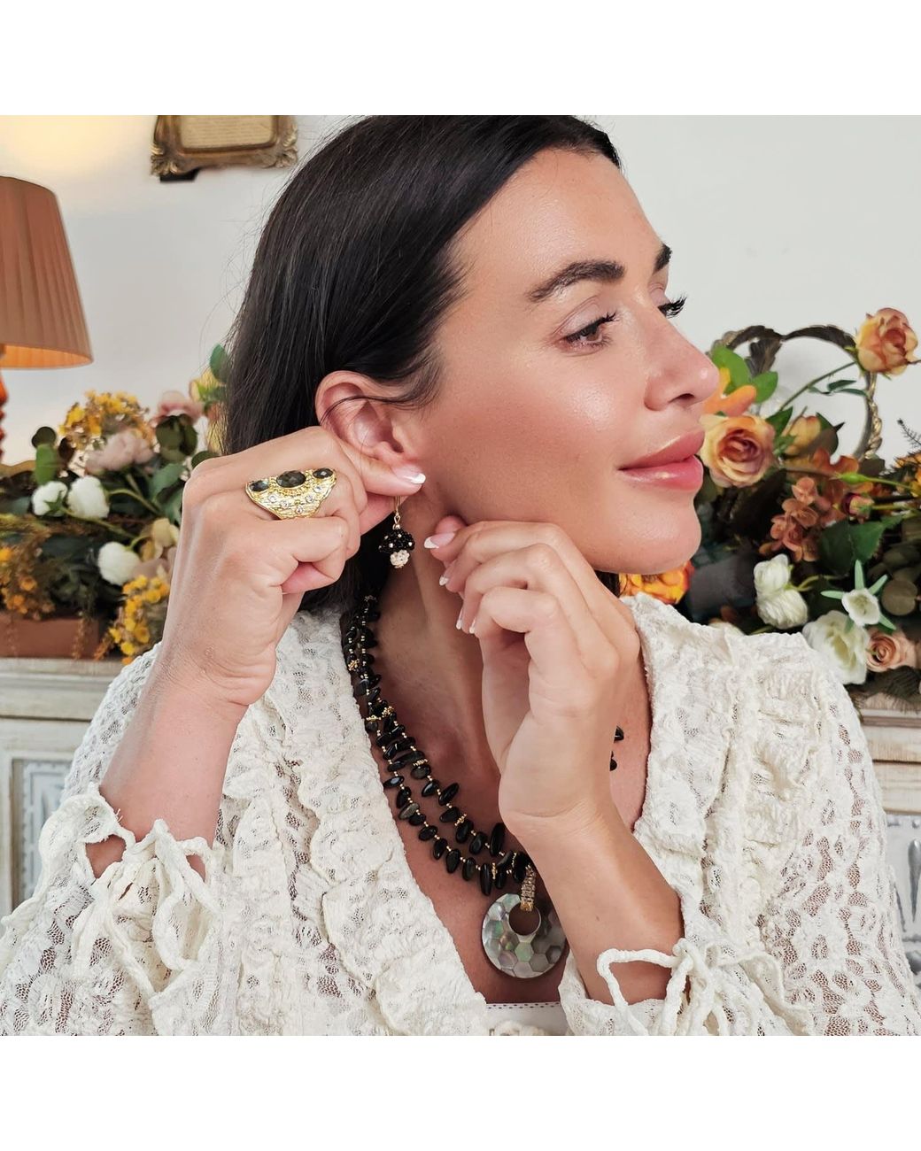 Farra Black Beaded Mushroom Playful Earrings