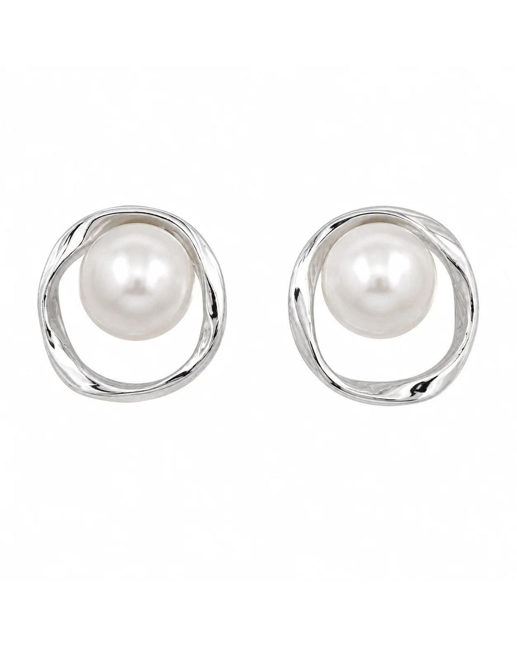 Angel Barocco Metallic Freshwater Pearl Organic Circle Stud Earrings