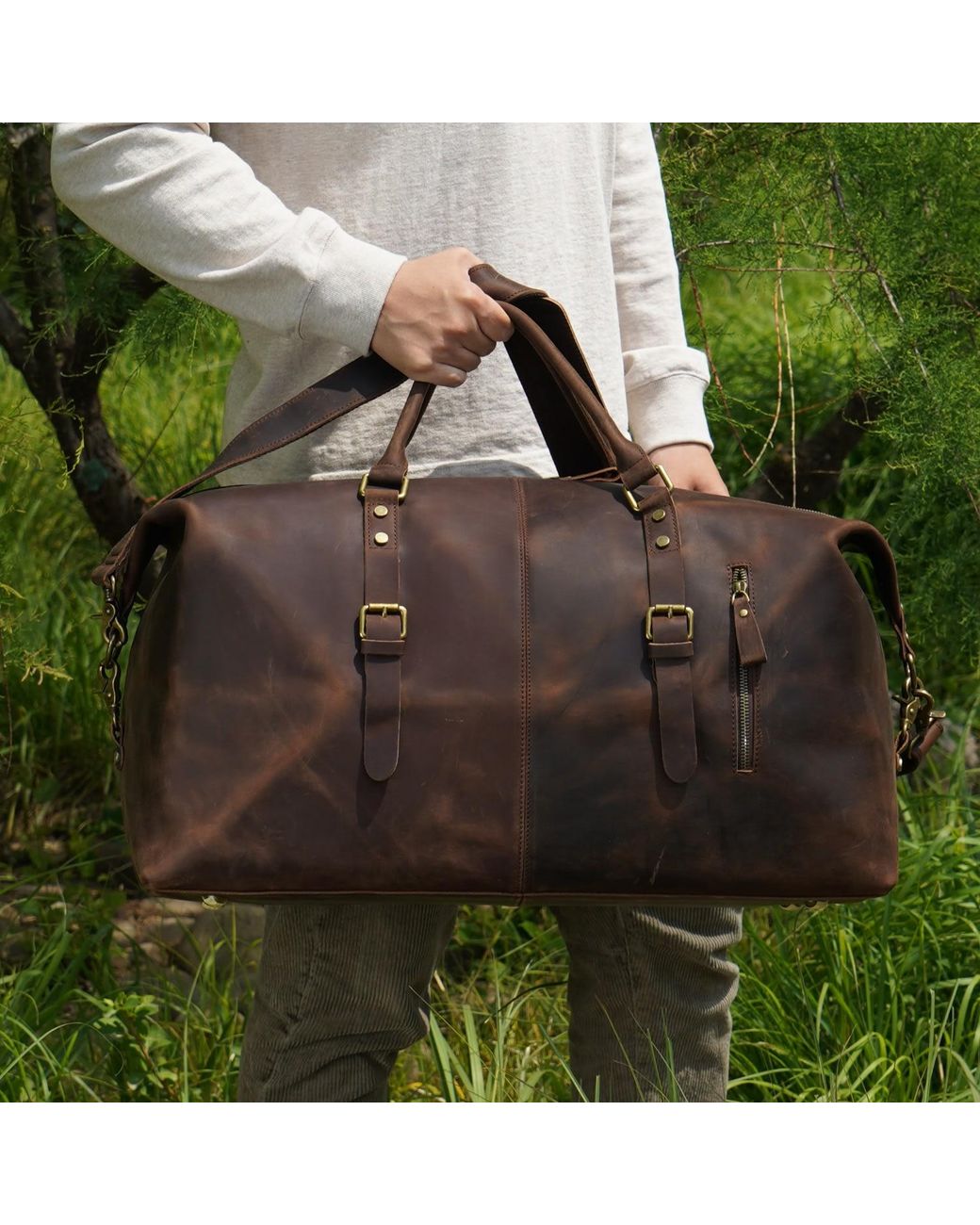 Touri Black Extendable Leather Travel Bag for men