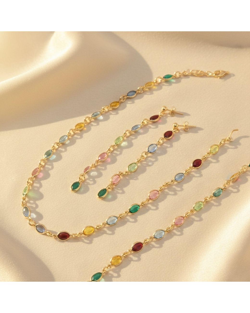 Harfi White Dangle Multi Gemstone Crystal Drop Plated Earrings