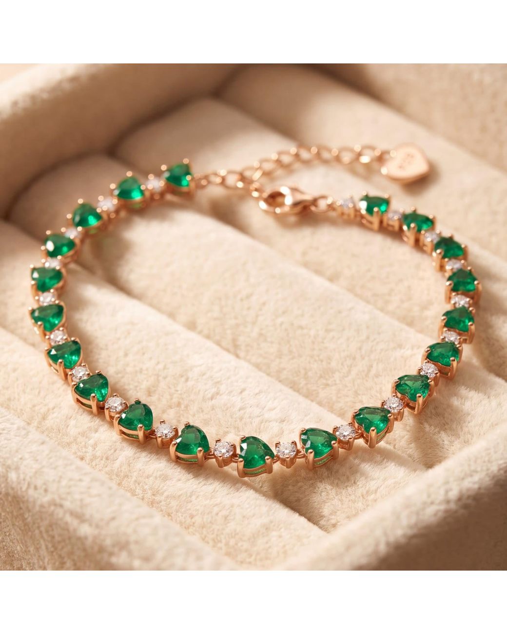 Latelita London Green Asscher Cut Heart Tennis Bracelet Emerald