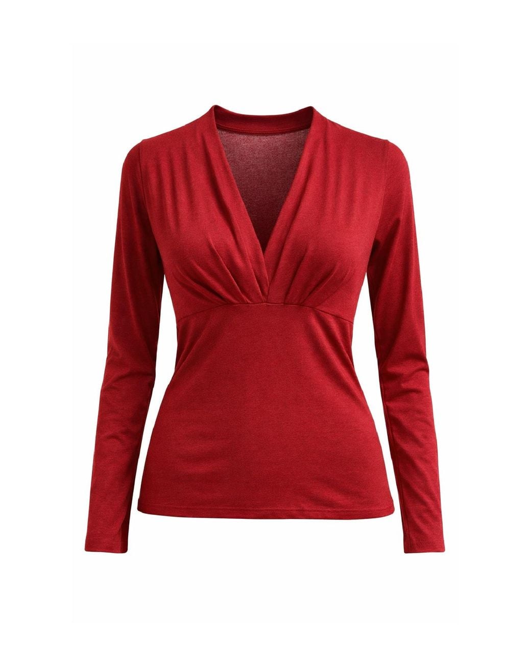 Conquista Red Elegant V-Neck Long-Sleeve Top