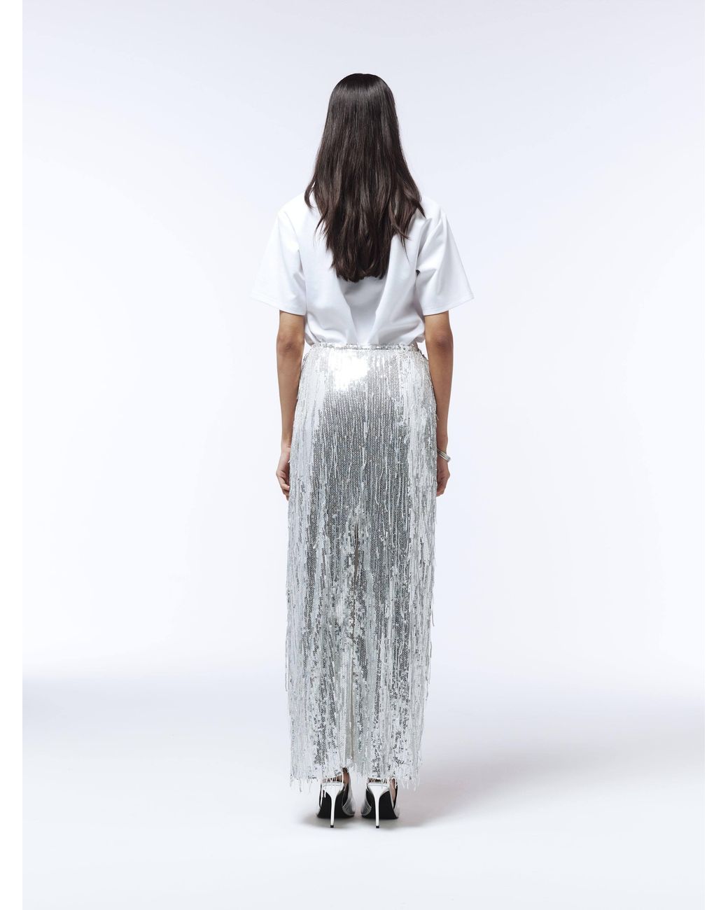 Sour Figs Gray Fringed Sequin Maxi Skirt