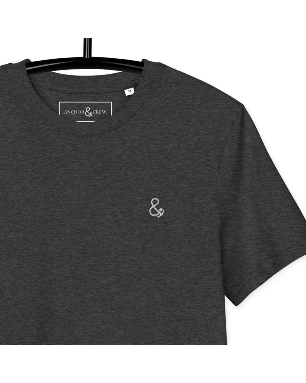Anchor and Crew Black Heather Ampersand Signature Organic Cotton Embroidered T-Shirt for men