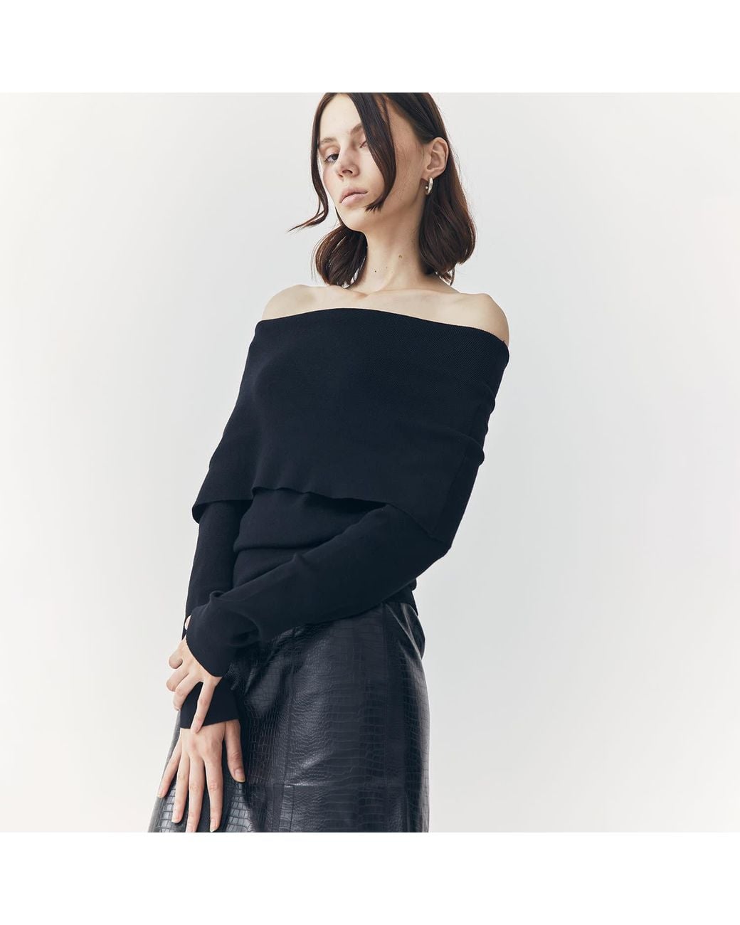 Ats the Label Black Sia Off Shoulder Knit Top