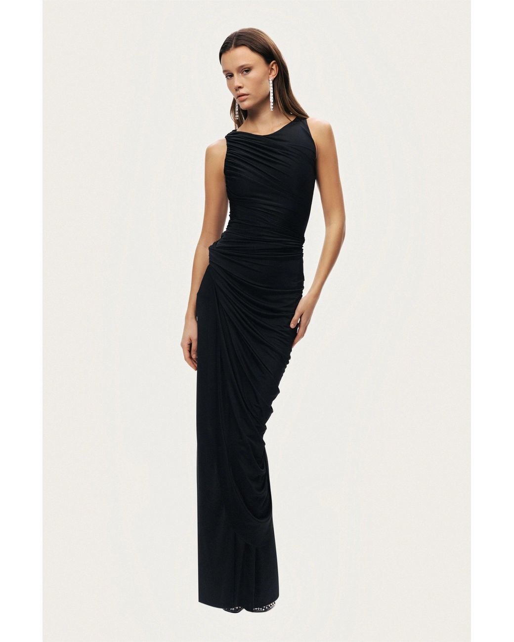 Nocturne Black Draped Sleeveless Maxi Dress