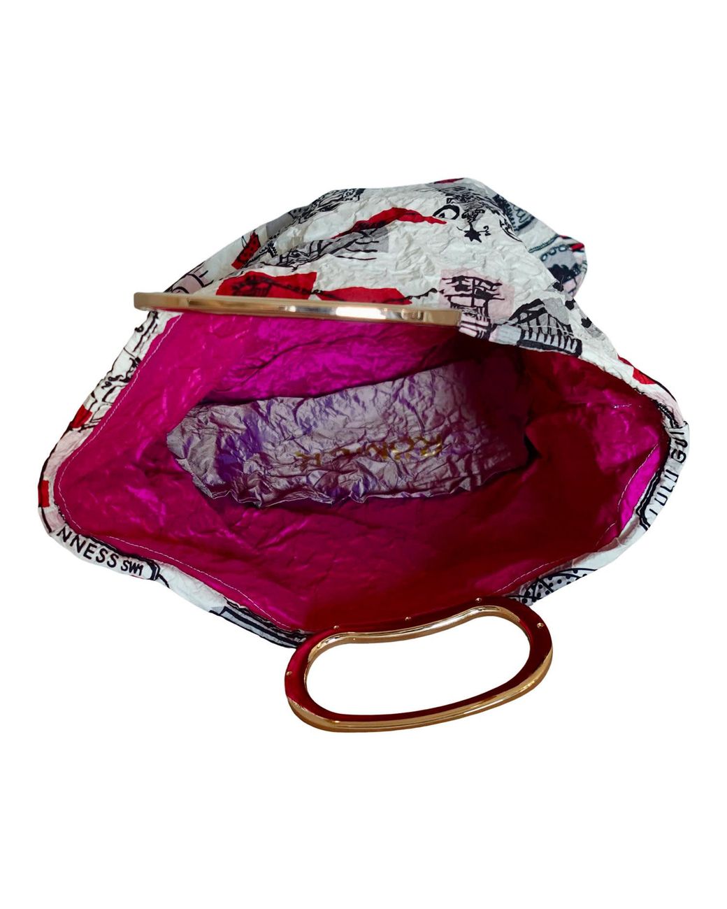 Romer Millinery Purple Morphy Moldable Handle Clutch Upcycled Silk Scarf London Print