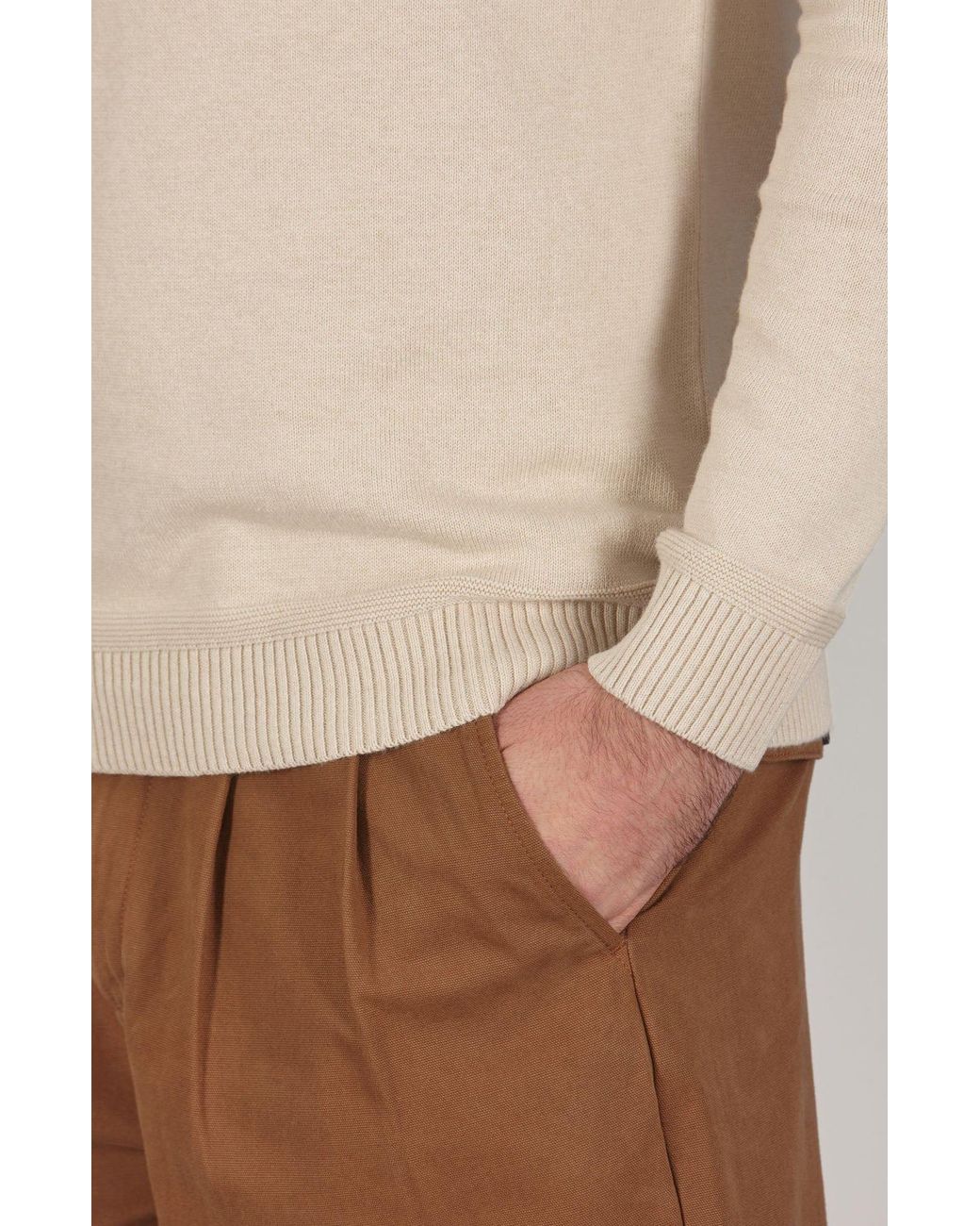 Paul James Knitwear Natural Neutrals Lightweight Cotton Linen Slaithes Saddle Shoulder Jumper for men