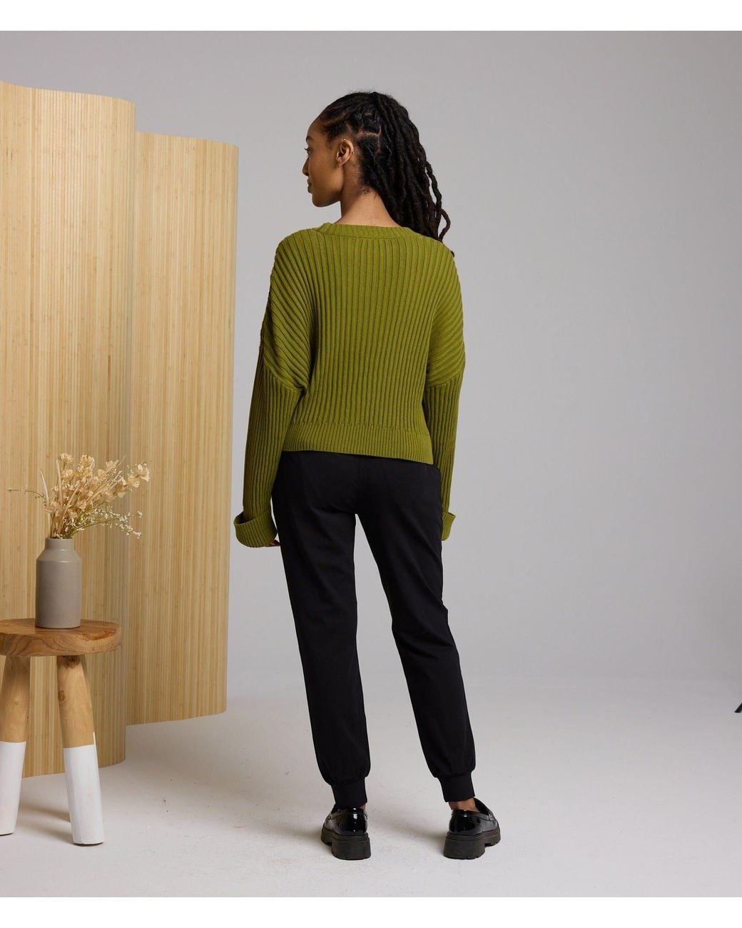 Known Supply Green Cropped Ribbed Sweater