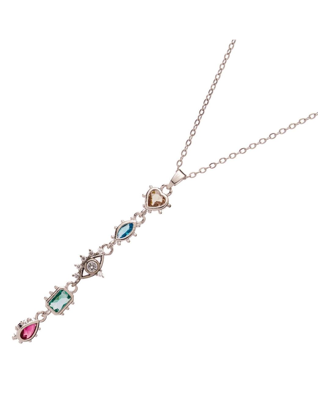 Ebru Jewelry Metallic Mystic Guardian Heart & Evil Eye Y-Drop Necklace