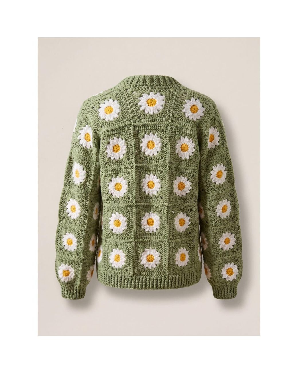 Ana Chic Green Sage Daisy Handmade Crochet Cardigan