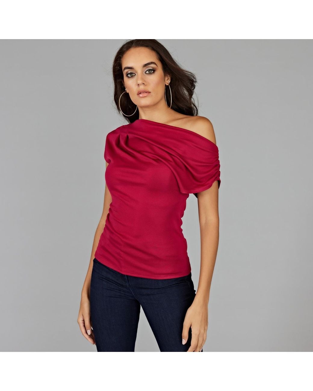 Me & Thee Red jagged Edge Drop Shoulder Top