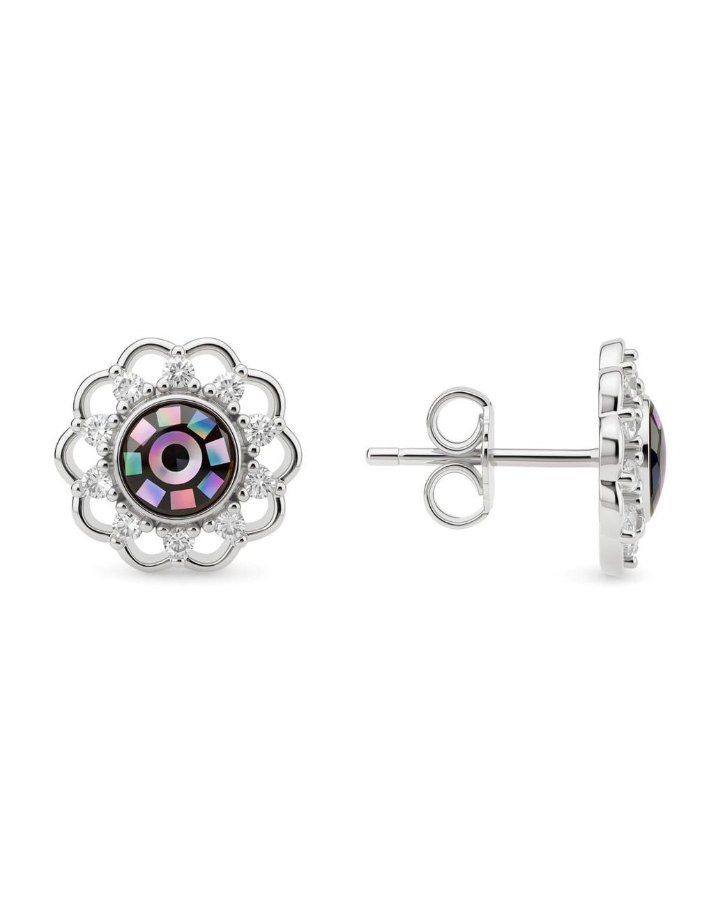 Kylie Harper Metallic Mosaic Abalone Mother Of Pearl Floral Stud Earrings