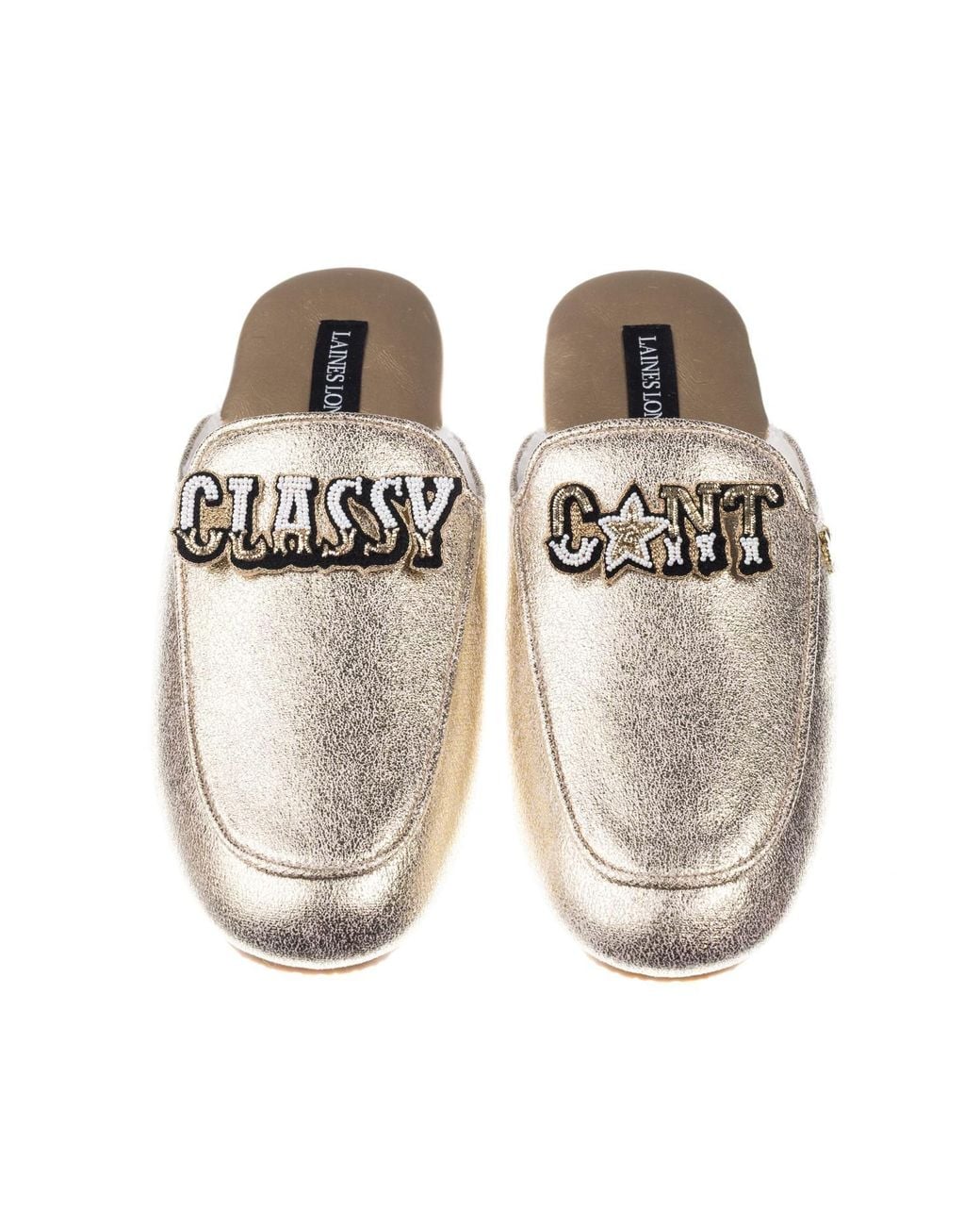 Laines London Metallic Classic Mules With Classy C*Nt Brooches