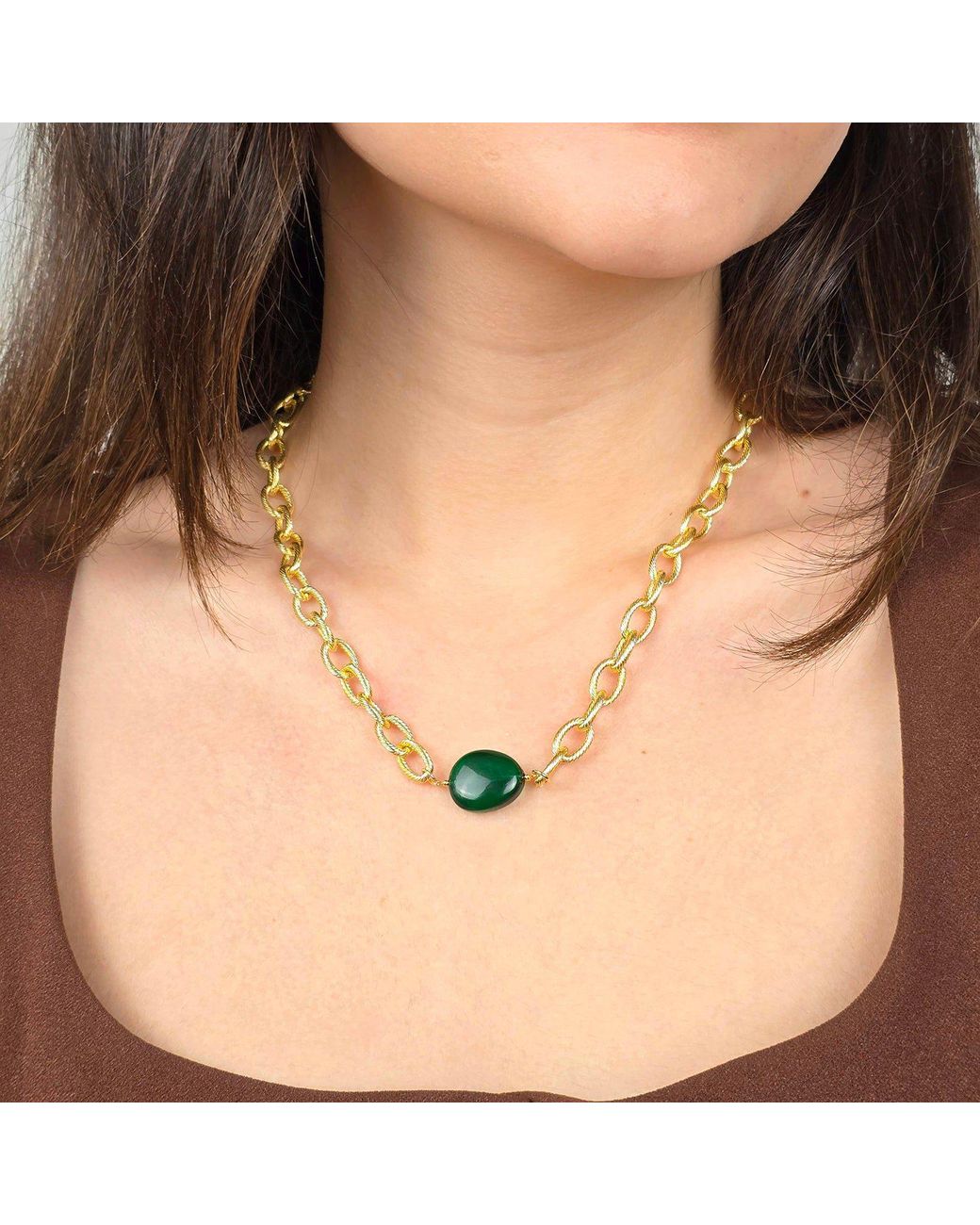 Sophelia Metallic Statement Emerald Paperclip Plated Necklace