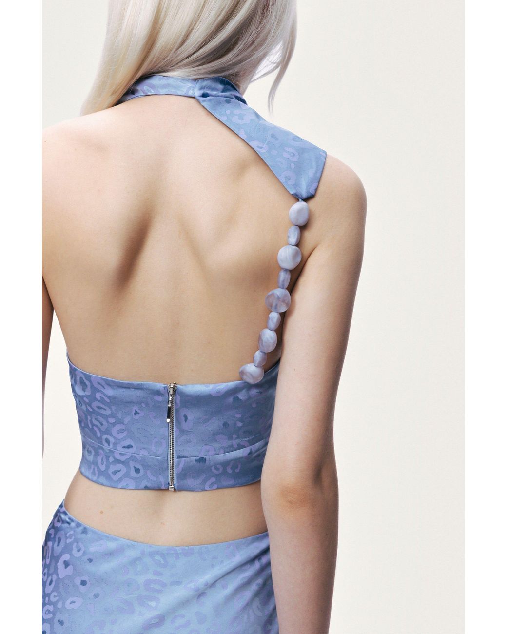 Nocturne Blue Accessory-Detail Off-Shoulder Bustier Top