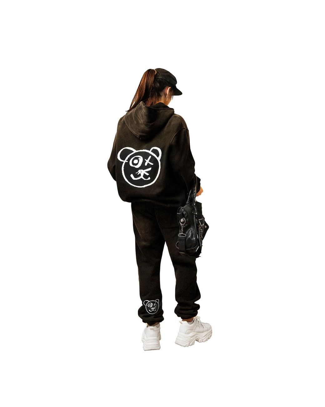 X Ilona Blue Blue Universal Fit Graffiti Teddy Bear Cotton Espresso Vintage Wash Hoodie for men