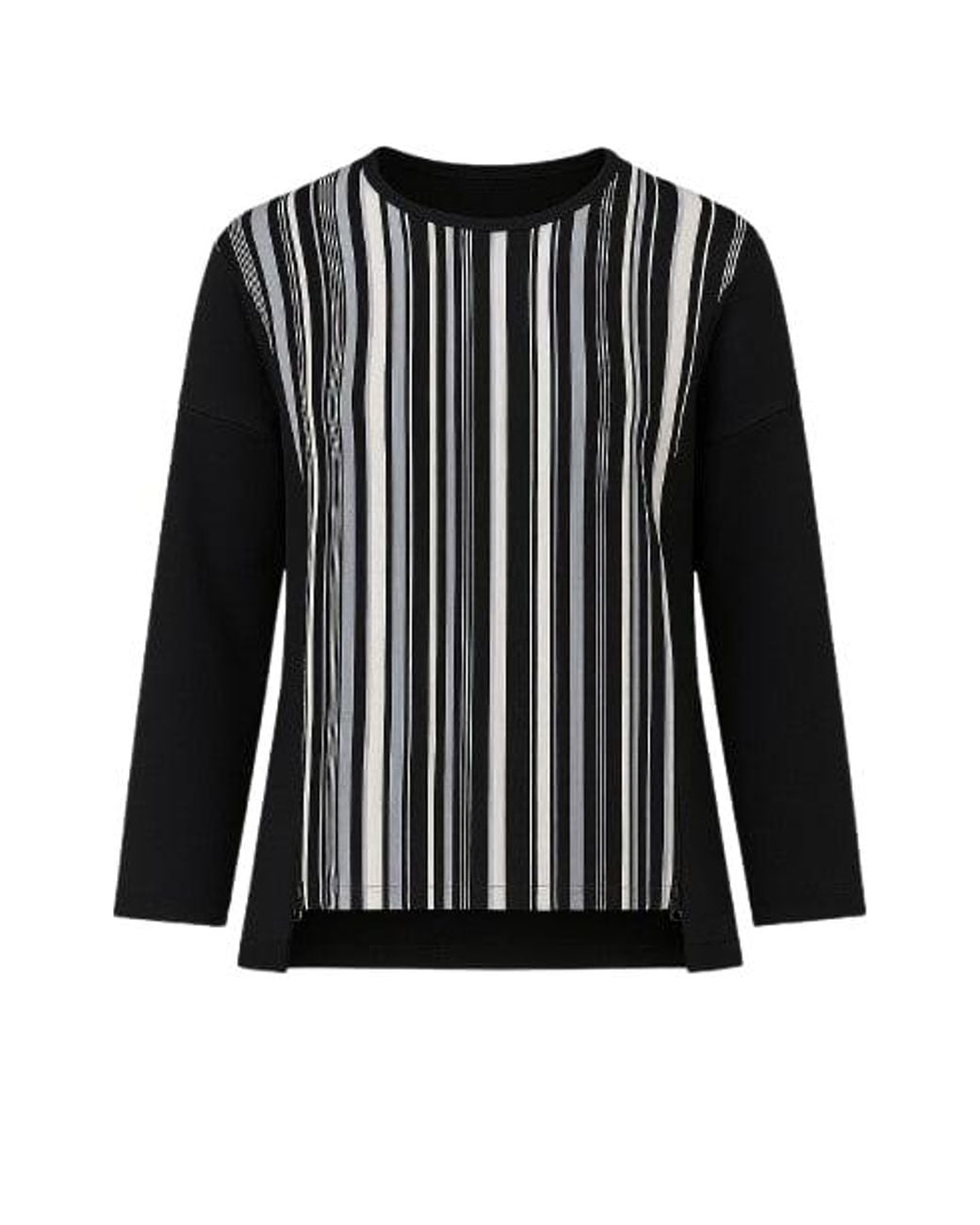 Conquista Black Striped Long Sleeve Zip Detail Top