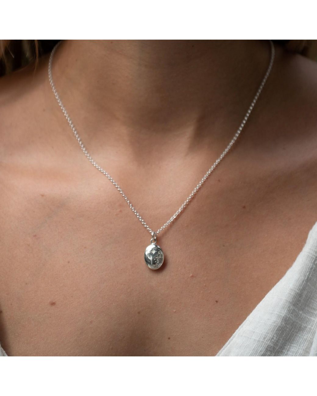 Lily Charmed Metallic Sterling Tiny Celestial Locket Necklace