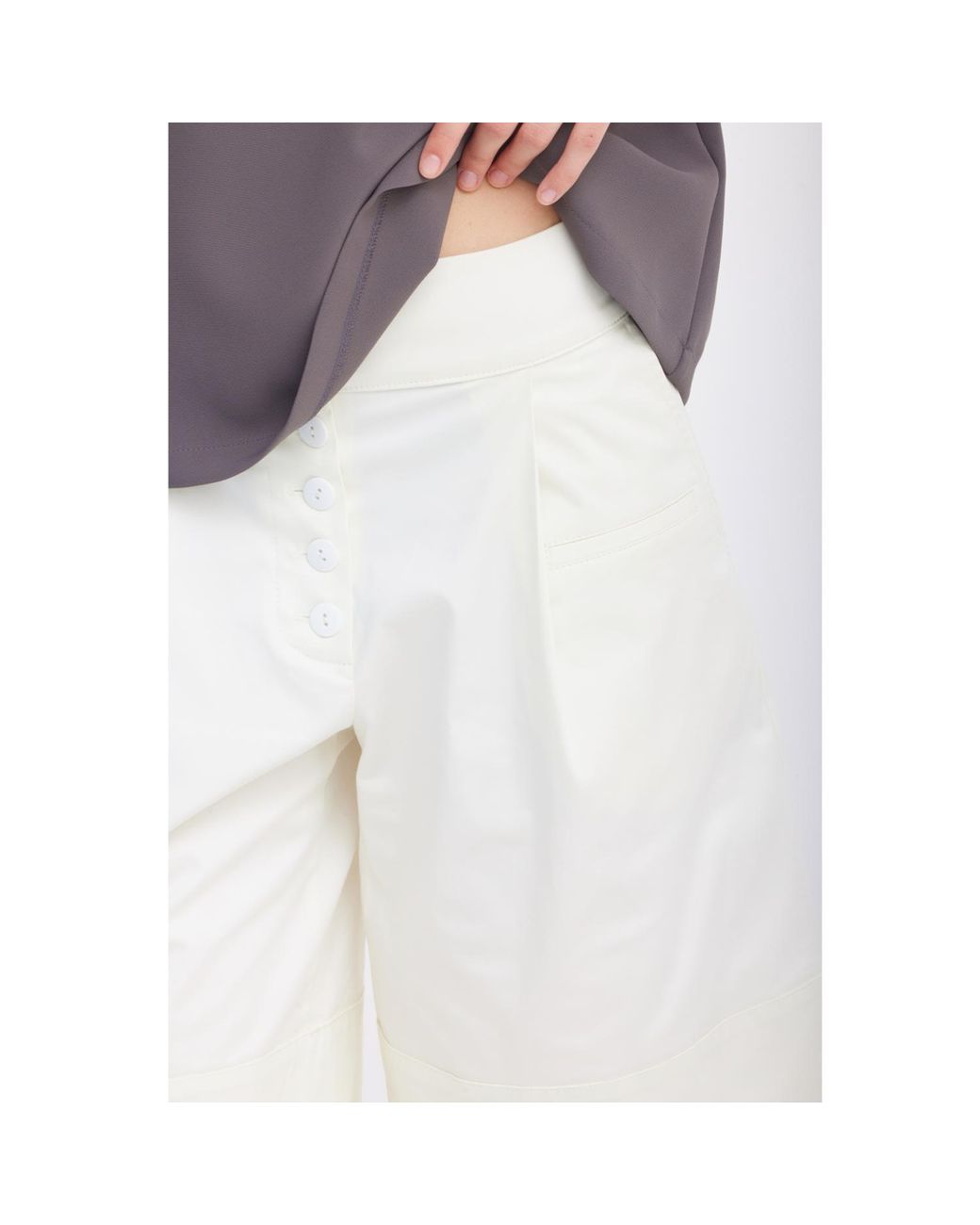 Julia Allert White Button Front Wide Leg Bermuda Shorts – Ivory