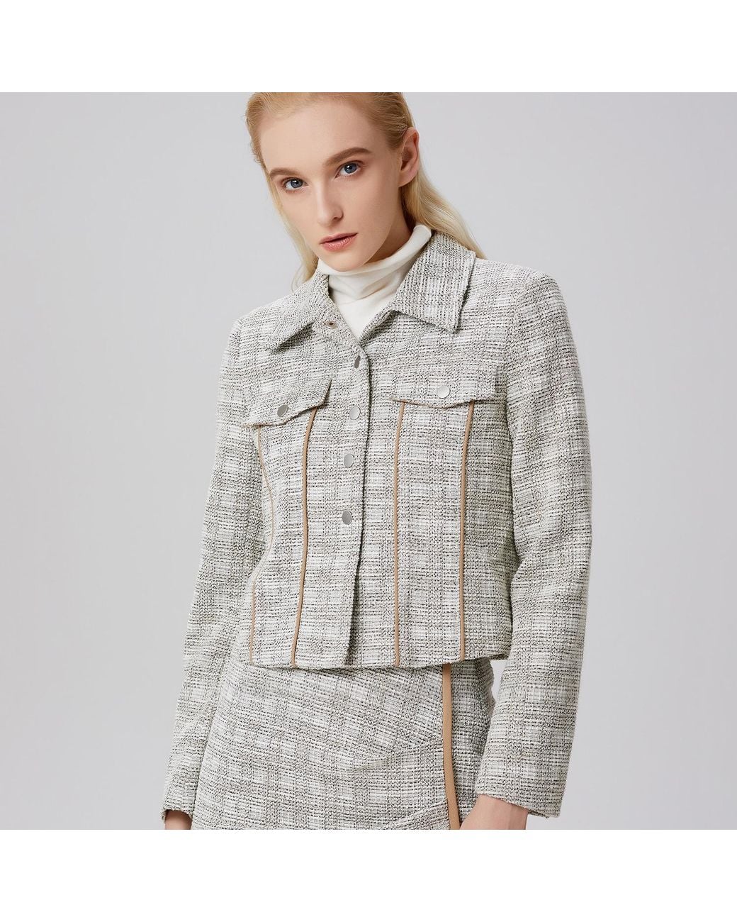 Smart and Joy Gray Crop Jacket With Pocket Flaps And Bias
