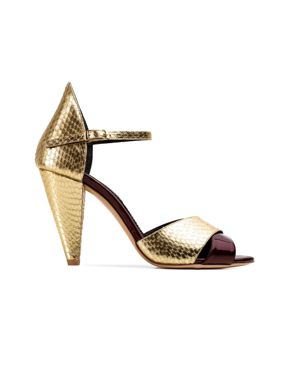 Rosamund Muir London Metallic Aurora Cobra Print & Burgundy Patent Heels