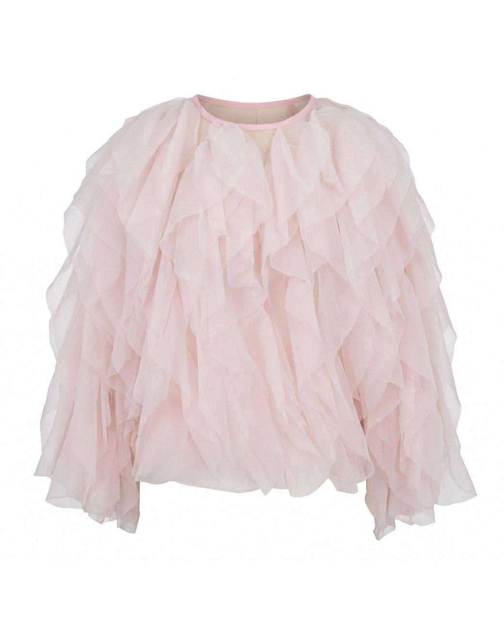 Modenaire Pink Sheer Tiered Ruffle Blouse