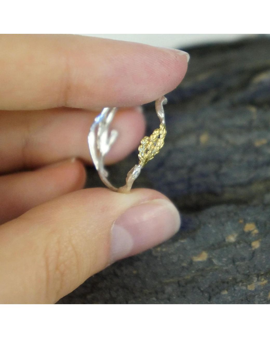 Mother Nature Jewelry Metallic Two-Tone Branch Ring, Handmade Minimalist Ring