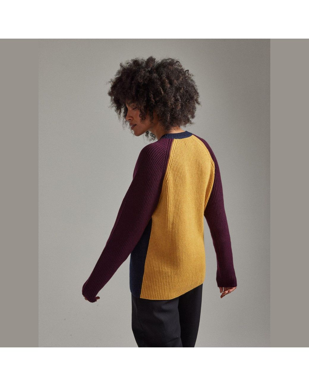 Salts Cashmere Blue Colour Block Fishermens Rib Crew Neck Sweater