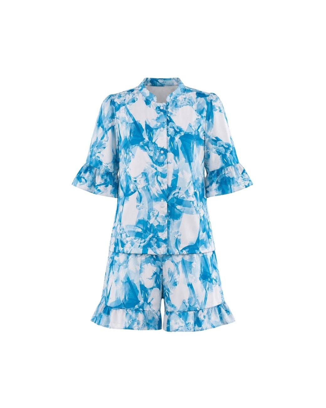 Oh!Zuza Blue Frida Satin Viscose Pyjama Set Frill