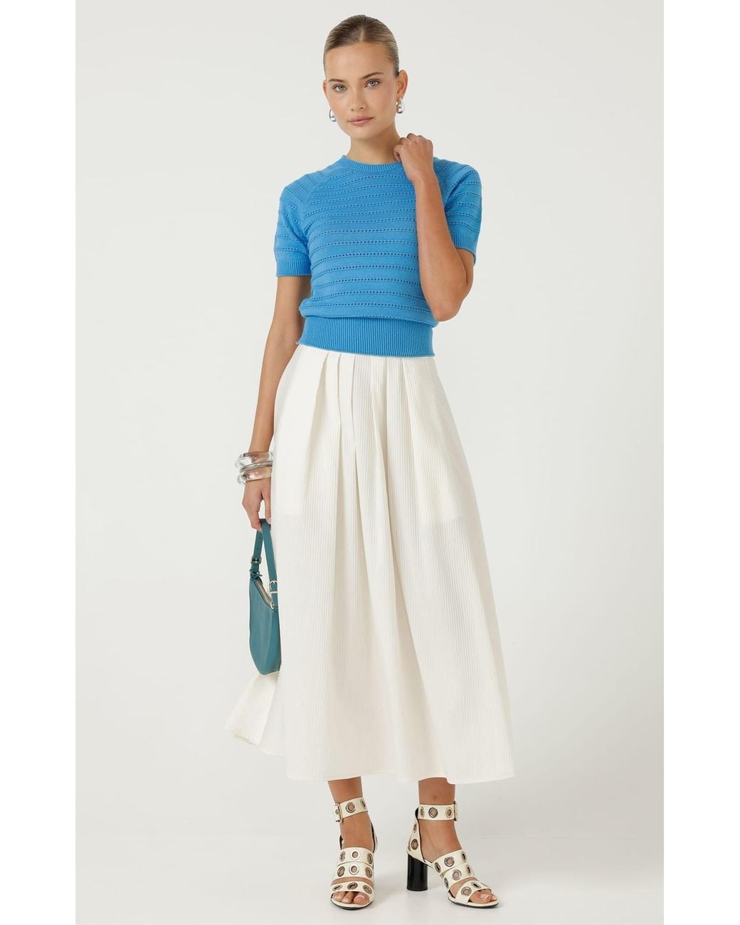 SACHA DRAKE Blue Eyelet Knit Top