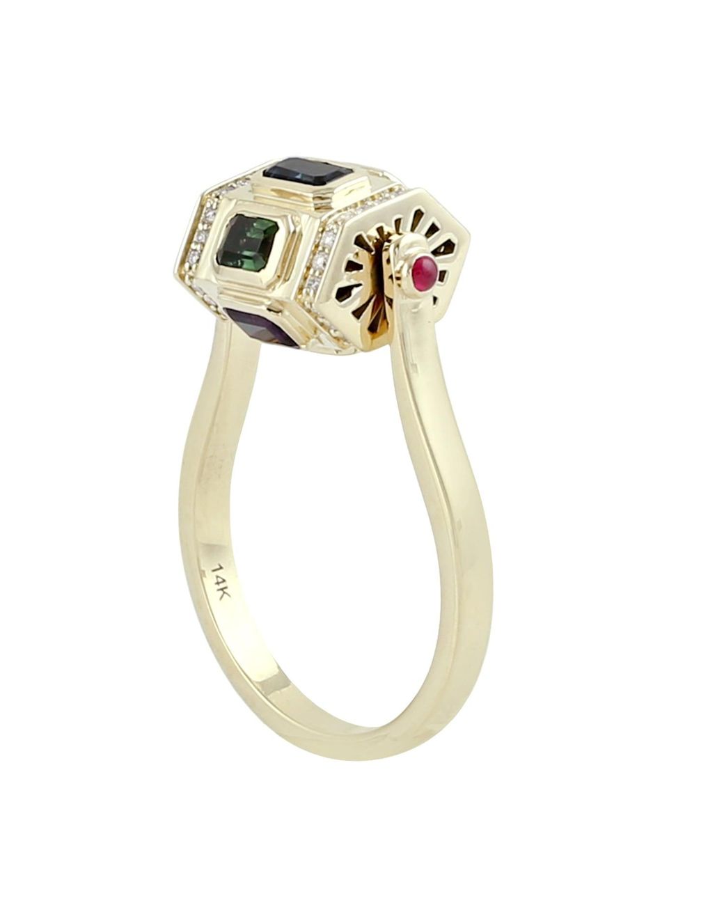 Artisan White 14K Garnet, Tourmaline, Topaz, Amethyst & Diamond Geometric Ring