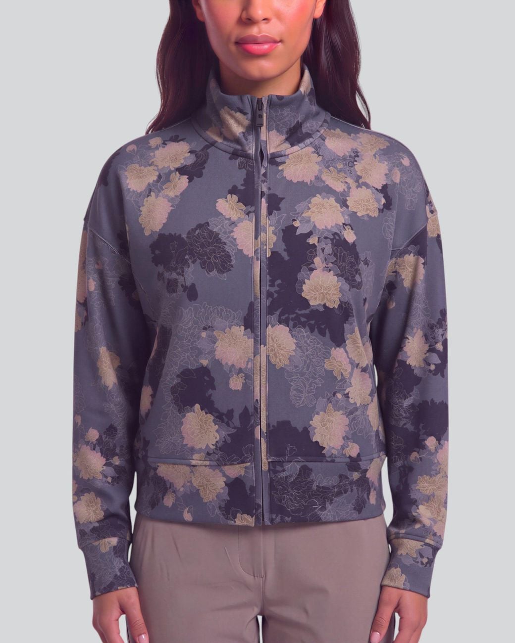 Lords of Harlech Blue Judy Lans Floral Stretch Knit Jacket