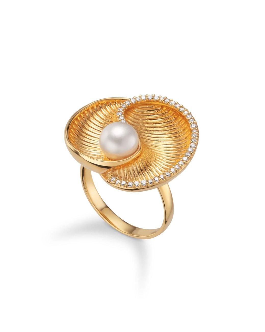 Augustine Jewels Metallic Baroque Pearl And Diamond Shell Ring